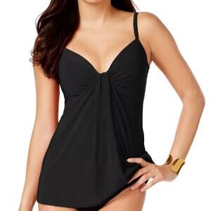 Miraclesuit NWOT Rock Solid Marina Underwire Tankini Top Black Size 10 Draped